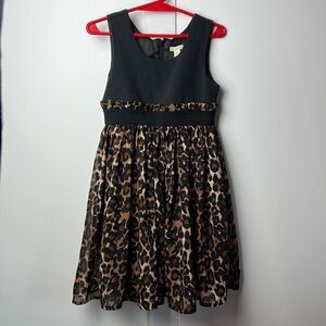 The Children's Place Black and Leopard Pleated Empire Waist Dress